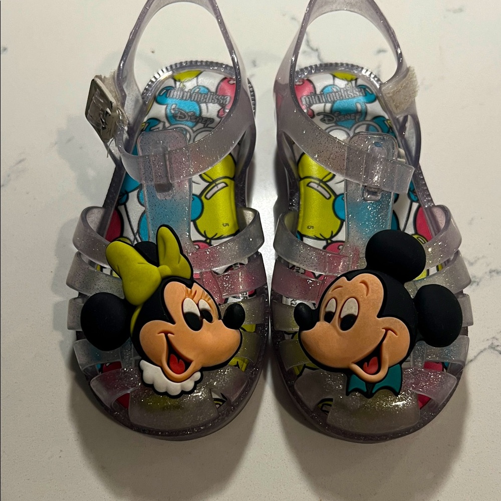 Mini Melisssa 
Disney Kids Glitter Sandals with Mickey and Minnie Faces